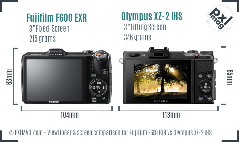 Fujifilm F600 EXR vs Olympus XZ-2 iHS Screen and Viewfinder comparison