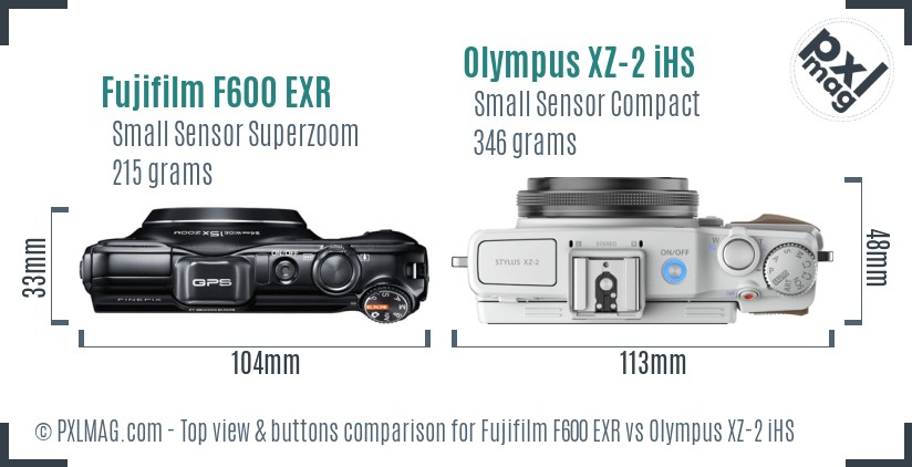 Fujifilm F600 EXR vs Olympus XZ-2 iHS top view buttons comparison