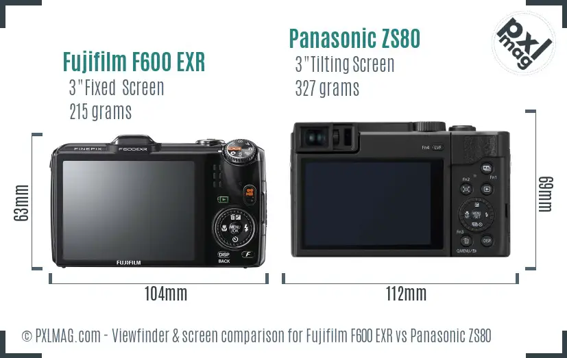 Fujifilm F600 EXR vs Panasonic ZS80 Screen and Viewfinder comparison
