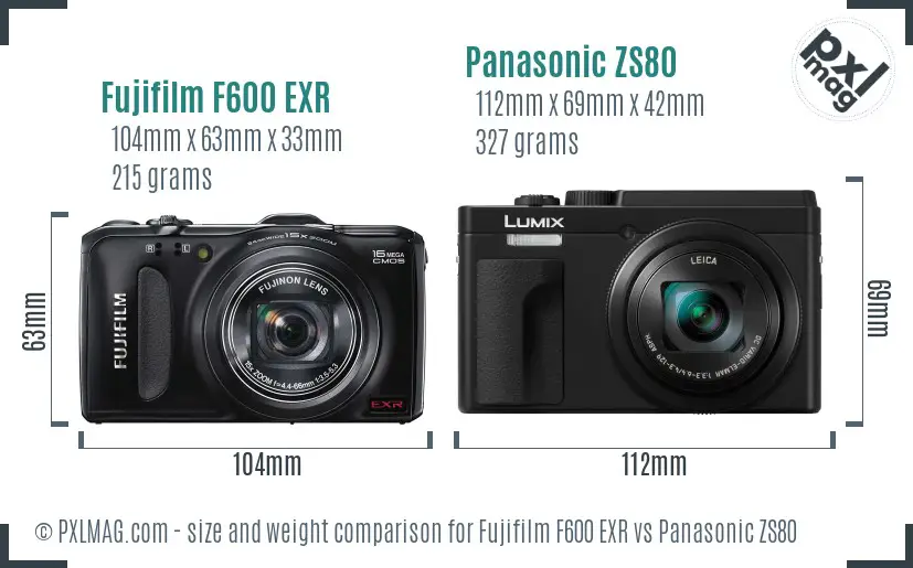 Fujifilm F600 EXR vs Panasonic ZS80 size comparison