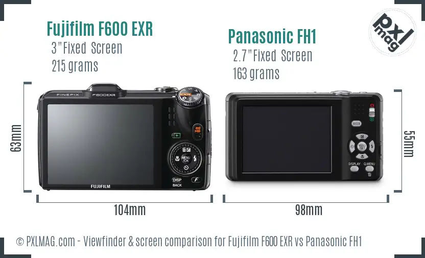 Fujifilm F600 EXR vs Panasonic FH1 Screen and Viewfinder comparison