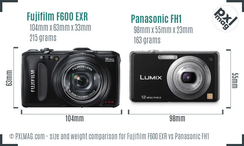 Fujifilm F600 EXR vs Panasonic FH1 size comparison