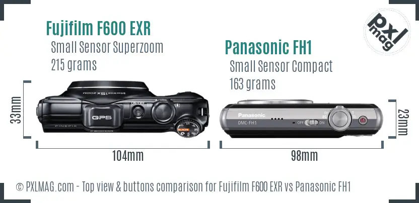 Fujifilm F600 EXR vs Panasonic FH1 top view buttons comparison