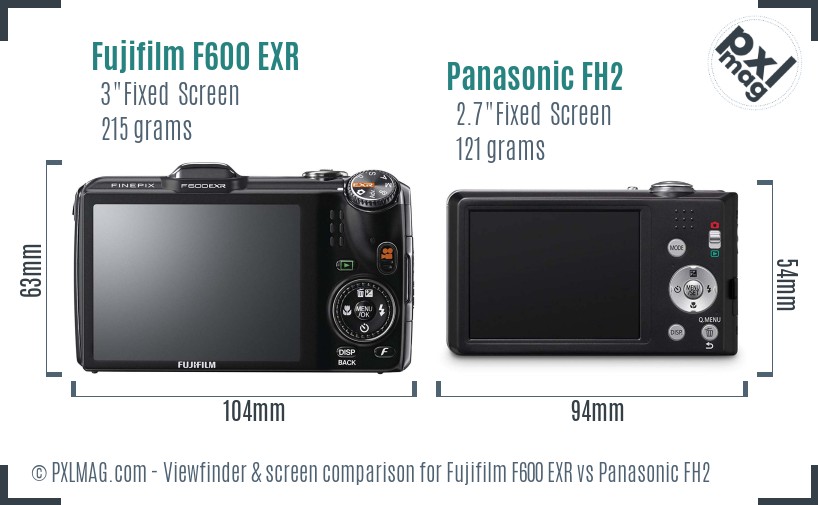 Fujifilm F600 EXR vs Panasonic FH2 Screen and Viewfinder comparison