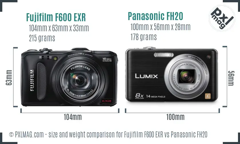 Fujifilm F600 EXR vs Panasonic FH20 size comparison