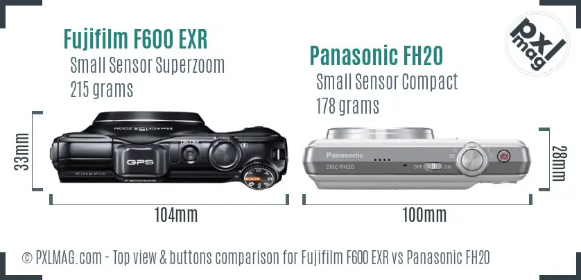 Fujifilm F600 EXR vs Panasonic FH20 top view buttons comparison