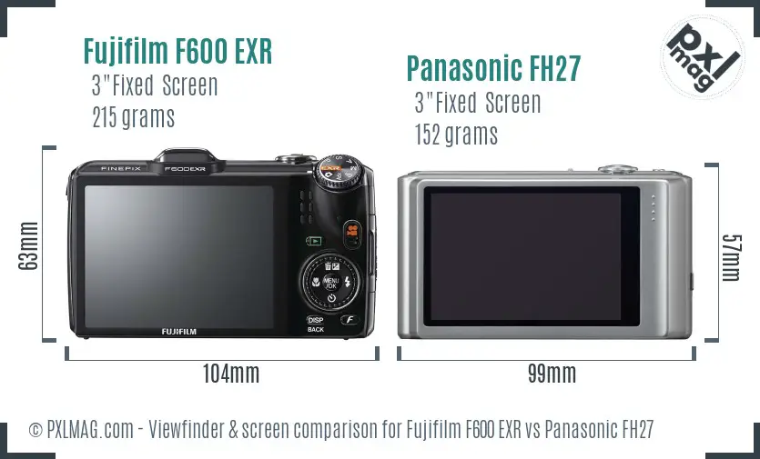 Fujifilm F600 EXR vs Panasonic FH27 Screen and Viewfinder comparison