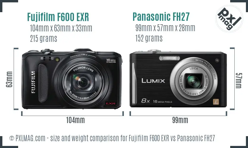 Fujifilm F600 EXR vs Panasonic FH27 size comparison