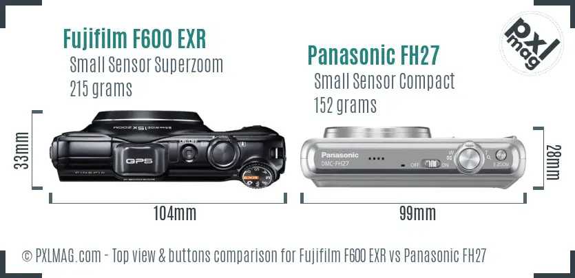 Fujifilm F600 EXR vs Panasonic FH27 top view buttons comparison