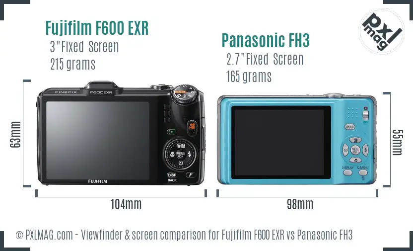 Fujifilm F600 EXR vs Panasonic FH3 Screen and Viewfinder comparison