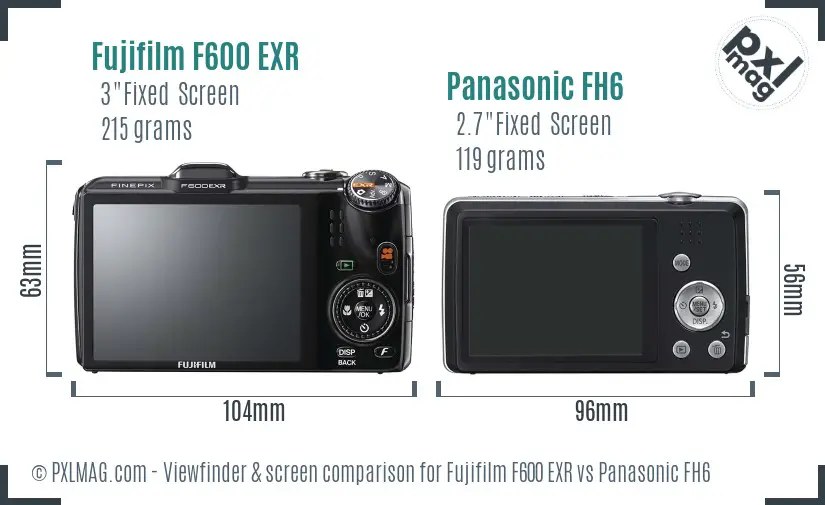 Fujifilm F600 EXR vs Panasonic FH6 Screen and Viewfinder comparison