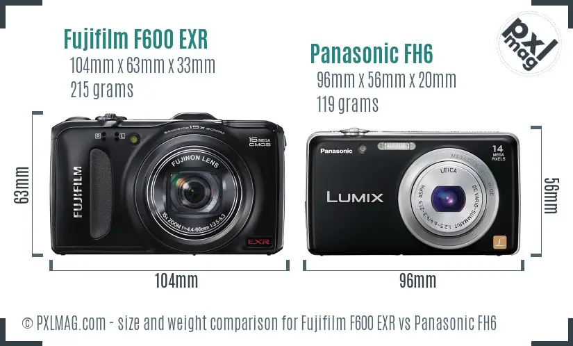 Fujifilm F600 EXR vs Panasonic FH6 size comparison