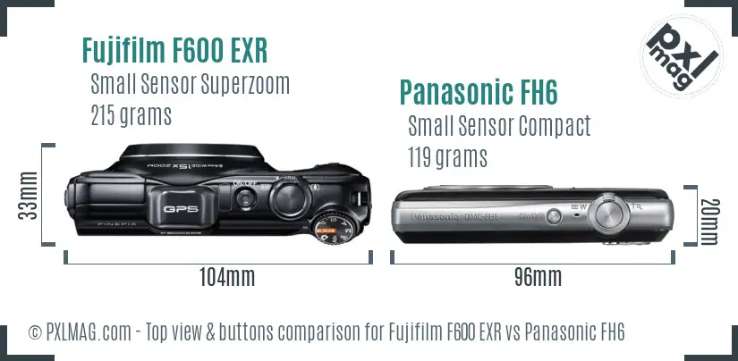 Fujifilm F600 EXR vs Panasonic FH6 top view buttons comparison