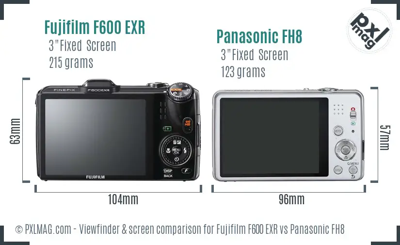 Fujifilm F600 EXR vs Panasonic FH8 Screen and Viewfinder comparison