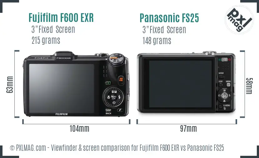 Fujifilm F600 EXR vs Panasonic FS25 Screen and Viewfinder comparison Fujifilm F600 EXR vs Panasonic FS25 Screen and Viewfinder comparison