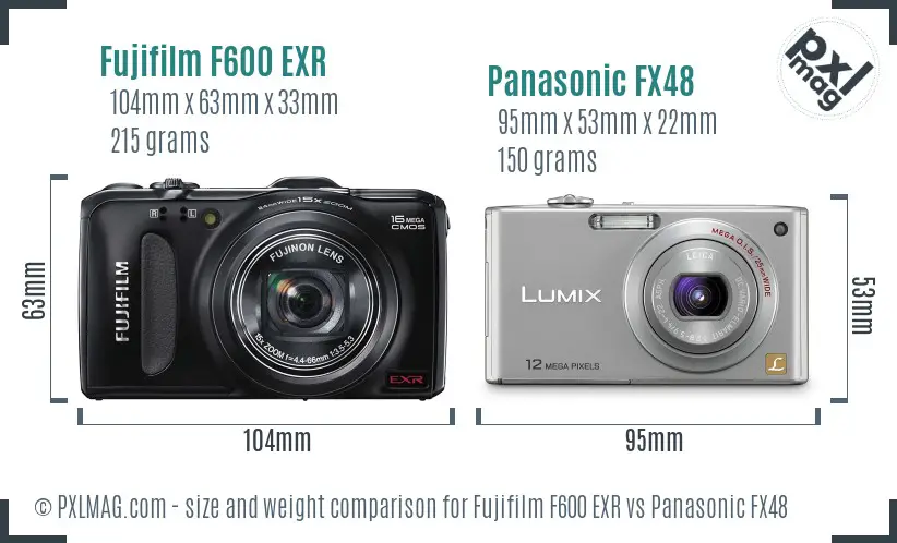 Fujifilm F600 EXR vs Panasonic FX48 size comparison