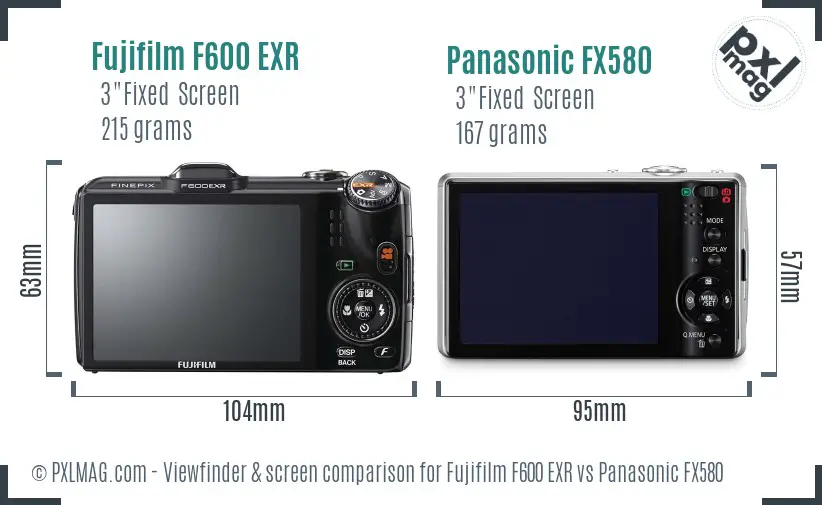 Fujifilm F600 EXR vs Panasonic FX580 Screen and Viewfinder comparison
