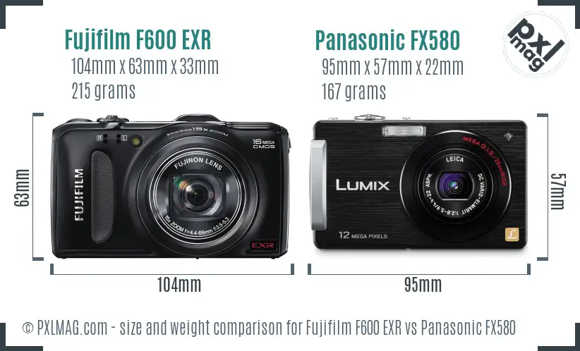 Fujifilm F600 EXR vs Panasonic FX580 size comparison