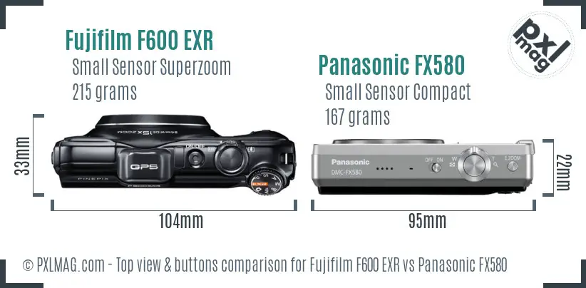 Fujifilm F600 EXR vs Panasonic FX580 top view buttons comparison