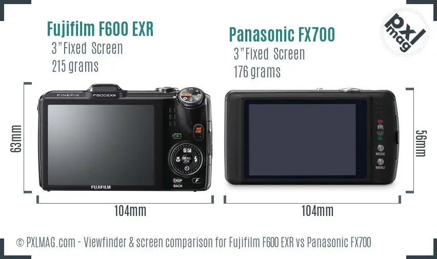 Fujifilm F600 EXR vs Panasonic FX700 Screen and Viewfinder comparison