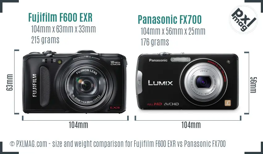 Fujifilm F600 EXR vs Panasonic FX700 size comparison