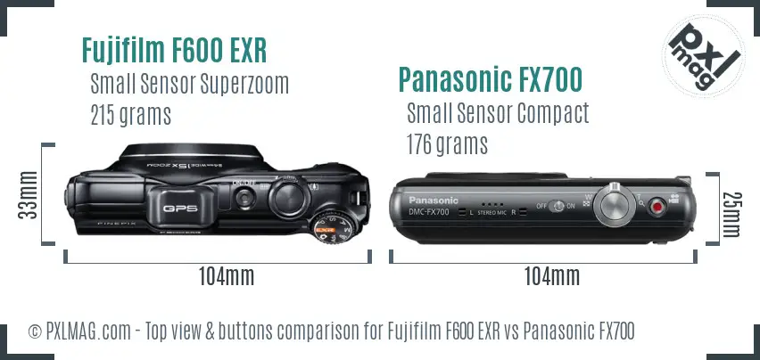 Fujifilm F600 EXR vs Panasonic FX700 top view buttons comparison
