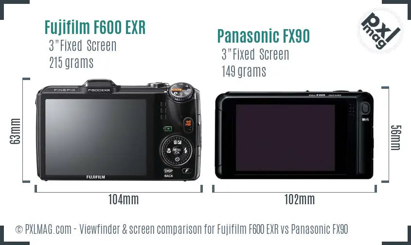 Fujifilm F600 EXR vs Panasonic FX90 Screen and Viewfinder comparison