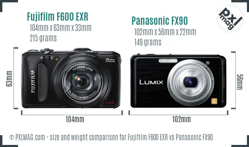 Fujifilm F600 EXR vs Panasonic FX90 size comparison