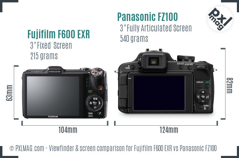 Fujifilm F600 EXR vs Panasonic FZ100 Screen and Viewfinder comparison