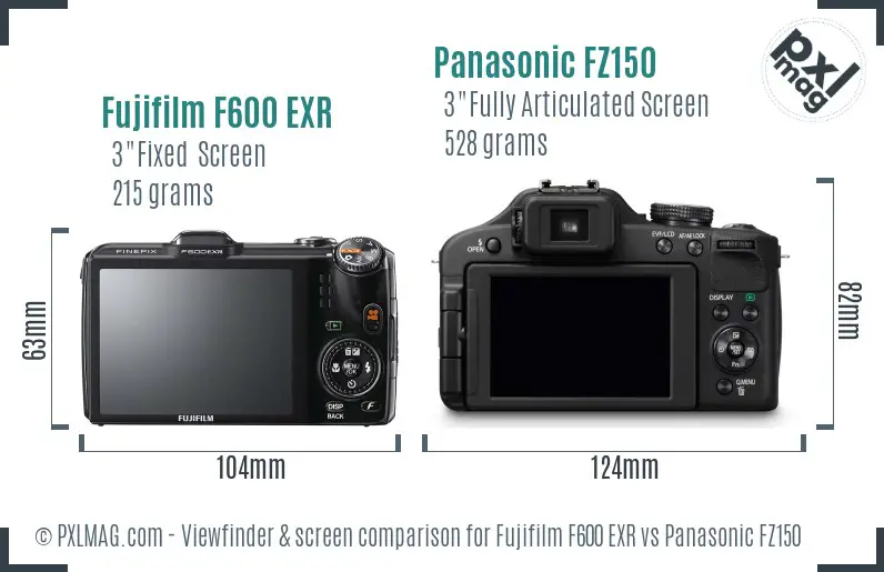 Fujifilm F600 EXR vs Panasonic FZ150 Screen and Viewfinder comparison