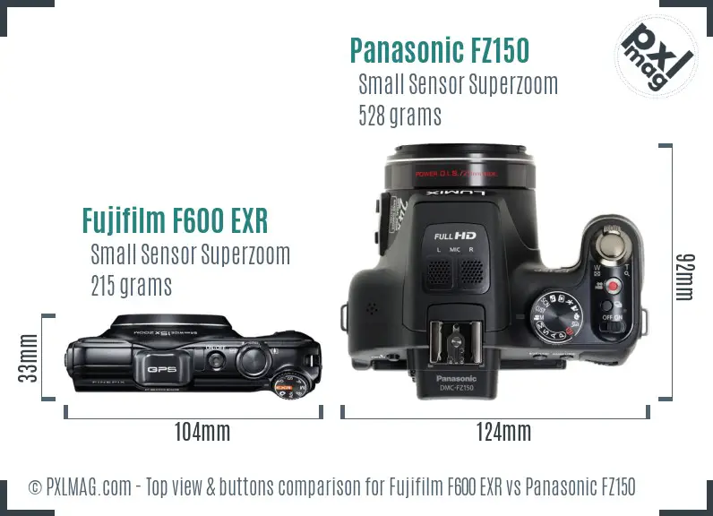 Fujifilm F600 EXR vs Panasonic FZ150 top view buttons comparison