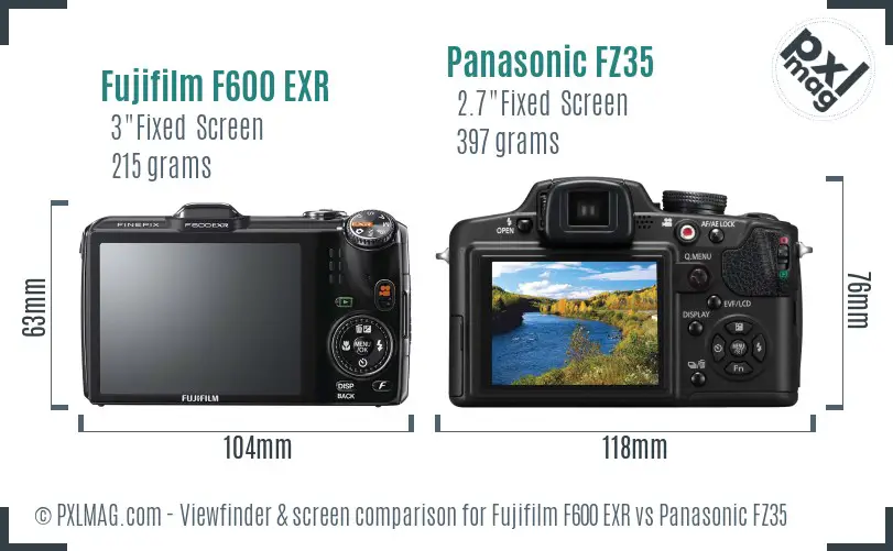 Fujifilm F600 EXR vs Panasonic FZ35 Screen and Viewfinder comparison