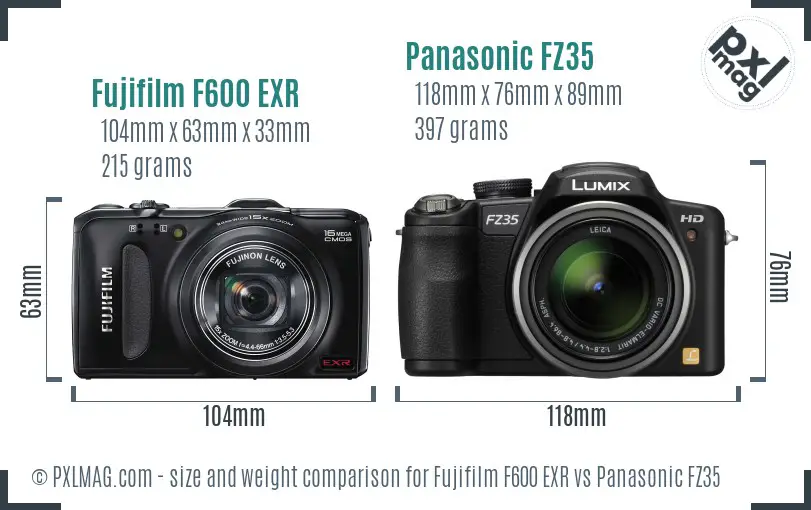 Fujifilm F600 EXR vs Panasonic FZ35 size comparison