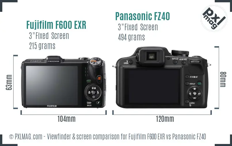 Fujifilm F600 EXR vs Panasonic FZ40 Screen and Viewfinder comparison Fujifilm F600 EXR vs Panasonic FZ40 Screen and Viewfinder comparison