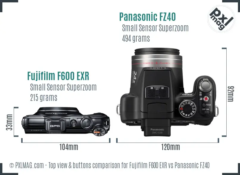 Fujifilm F600 EXR vs Panasonic FZ40 top view buttons comparison Fujifilm F600 EXR vs Panasonic FZ40 top view buttons comparison