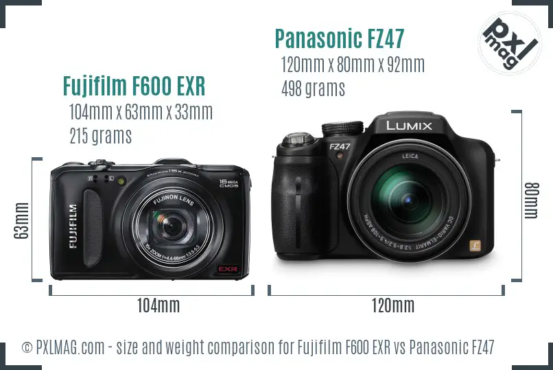 Fujifilm F600 EXR vs Panasonic FZ47 size comparison