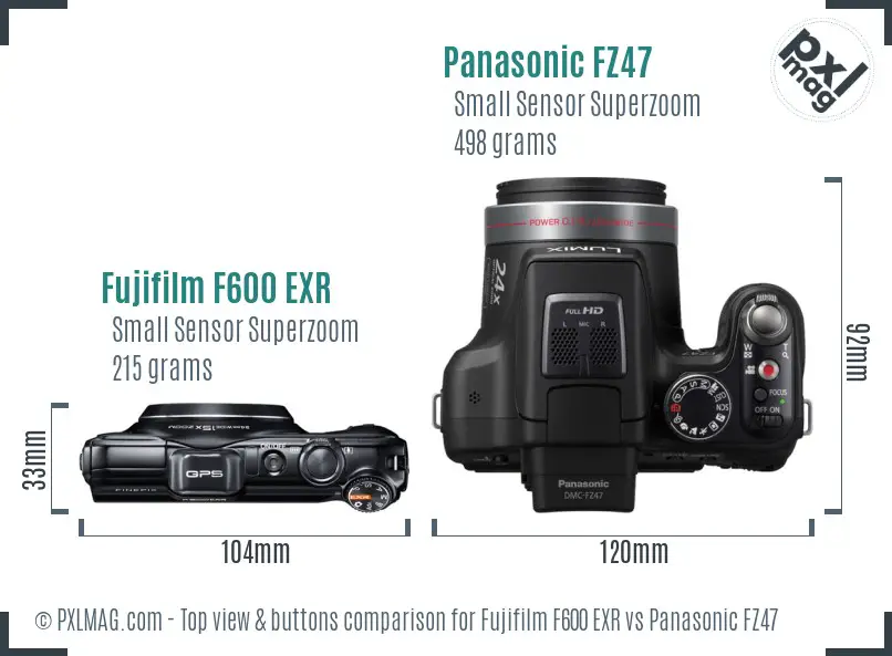 Fujifilm F600 EXR vs Panasonic FZ47 top view buttons comparison