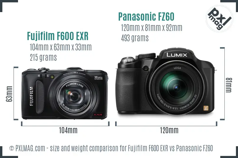 Fujifilm F600 EXR vs Panasonic FZ60 size comparison