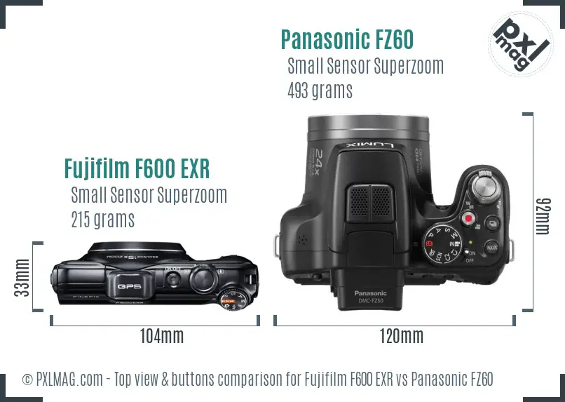 Fujifilm F600 EXR vs Panasonic FZ60 top view buttons comparison