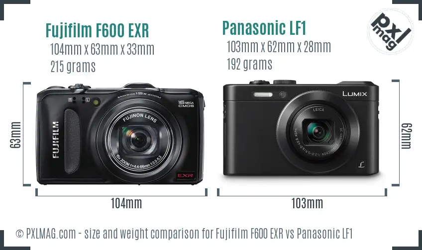 Fujifilm F600 EXR vs Panasonic LF1 size comparison