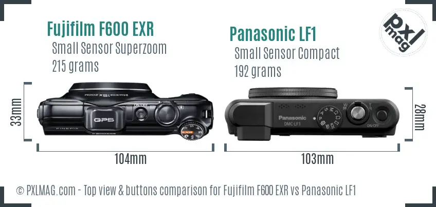 Fujifilm F600 EXR vs Panasonic LF1 top view buttons comparison