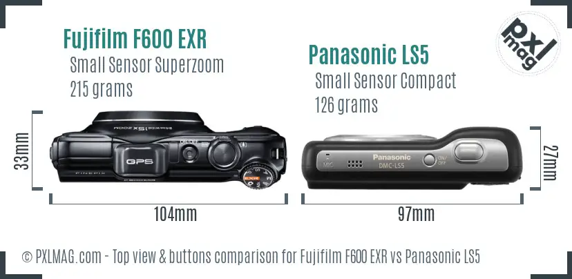 Fujifilm F600 EXR vs Panasonic LS5 top view buttons comparison Fujifilm F600 EXR vs Panasonic LS5 top view buttons comparison