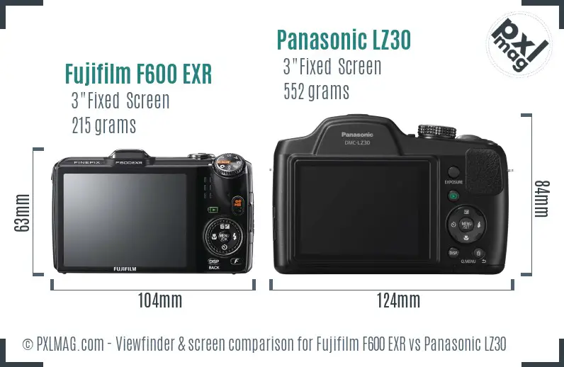 Fujifilm F600 EXR vs Panasonic LZ30 Screen and Viewfinder comparison