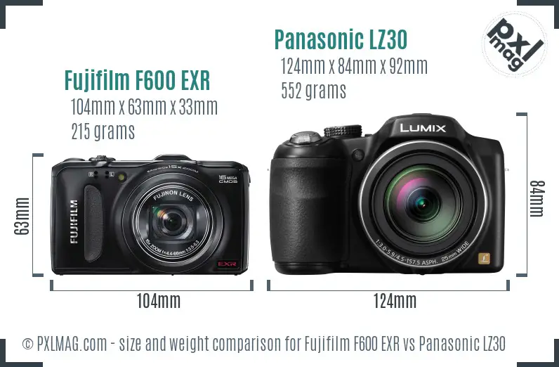 Fujifilm F600 EXR vs Panasonic LZ30 size comparison