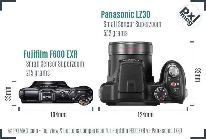 Fujifilm F600 EXR vs Panasonic LZ30 top view buttons comparison
