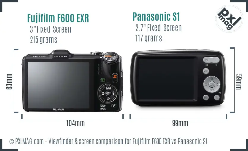 Fujifilm F600 EXR vs Panasonic S1 Screen and Viewfinder comparison