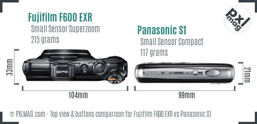 Fujifilm F600 EXR vs Panasonic S1 top view buttons comparison