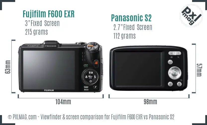 Fujifilm F600 EXR vs Panasonic S2 Screen and Viewfinder comparison