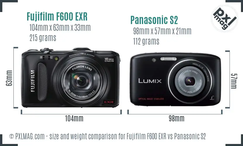 Fujifilm F600 EXR vs Panasonic S2 size comparison
