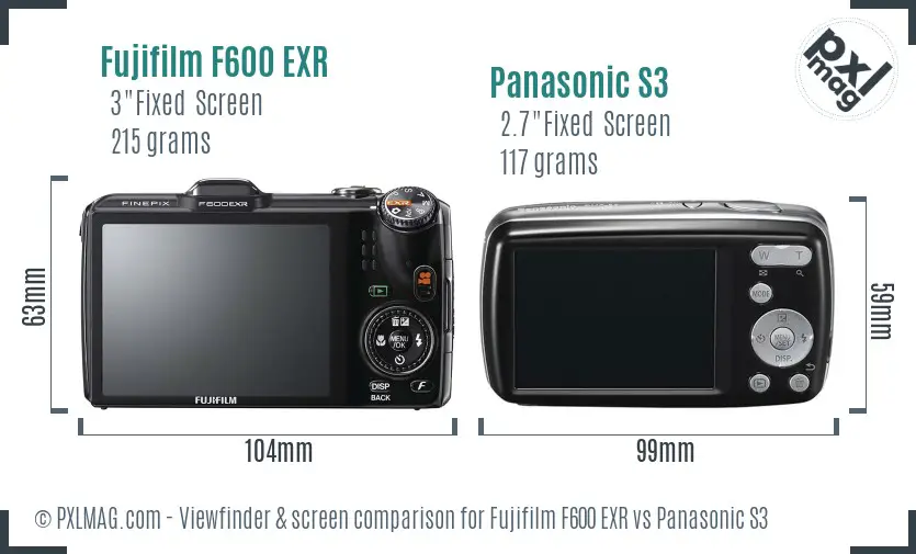 Fujifilm F600 EXR vs Panasonic S3 Screen and Viewfinder comparison Fujifilm F600 EXR vs Panasonic S3 Screen and Viewfinder comparison